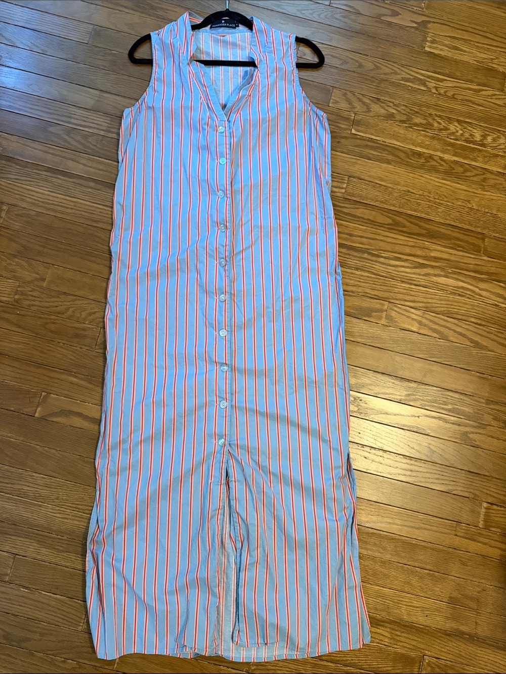Sleeveless Blue and Red Stripe Shirt Dress